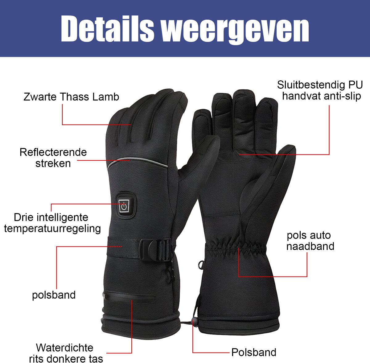QTTVBTNA - Verwarmde handschoenen - Slimme Elektrische Handschoenen - Volledige Vingers & Handrug Verwarming - Waterdicht - Touchscreen - Outdoor winter bescherming - Zwart - L - 1 Paar — cadeau in Sport & Outdoor - foto 8