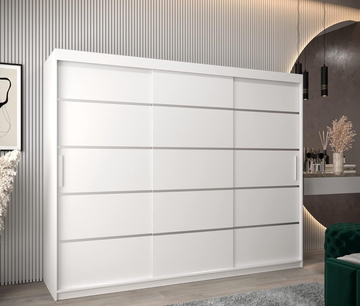 Verona 1 Schuifdeurkast 250 cm Kledingkast met kledingstang en plank Slaapkamer Woonkamer Kast Schuifdeuren Modern Design (Laden: 0, Wit)