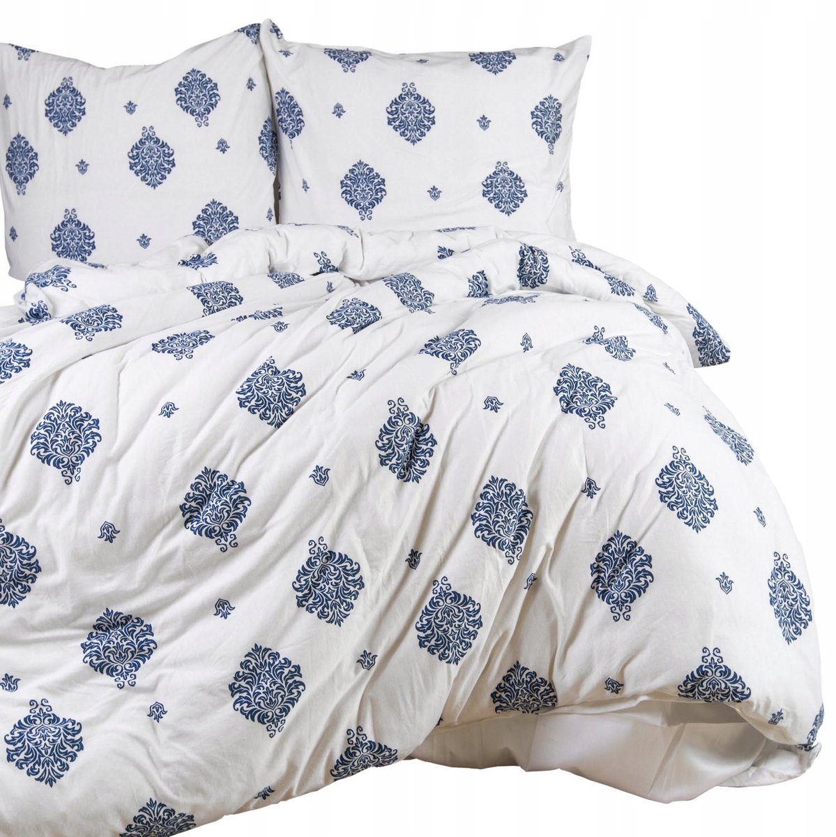 Jersey Beddengoed 180x200 - Wit/Blauwe Ornamenten - 100% Katoen