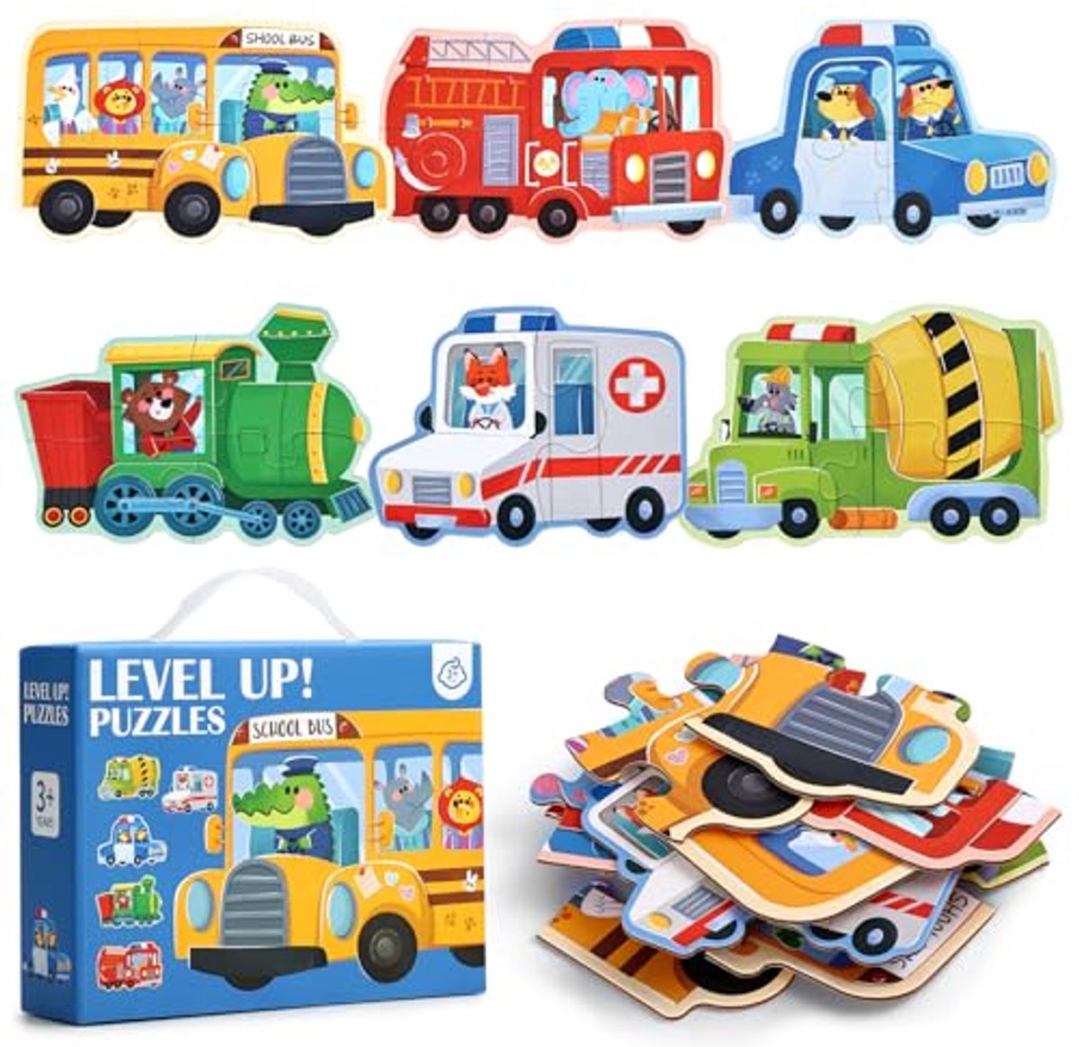Montessori puzzel voor kinderen - educatieve puzzelspeelgoed voor 3-5 jaar, transport thema
