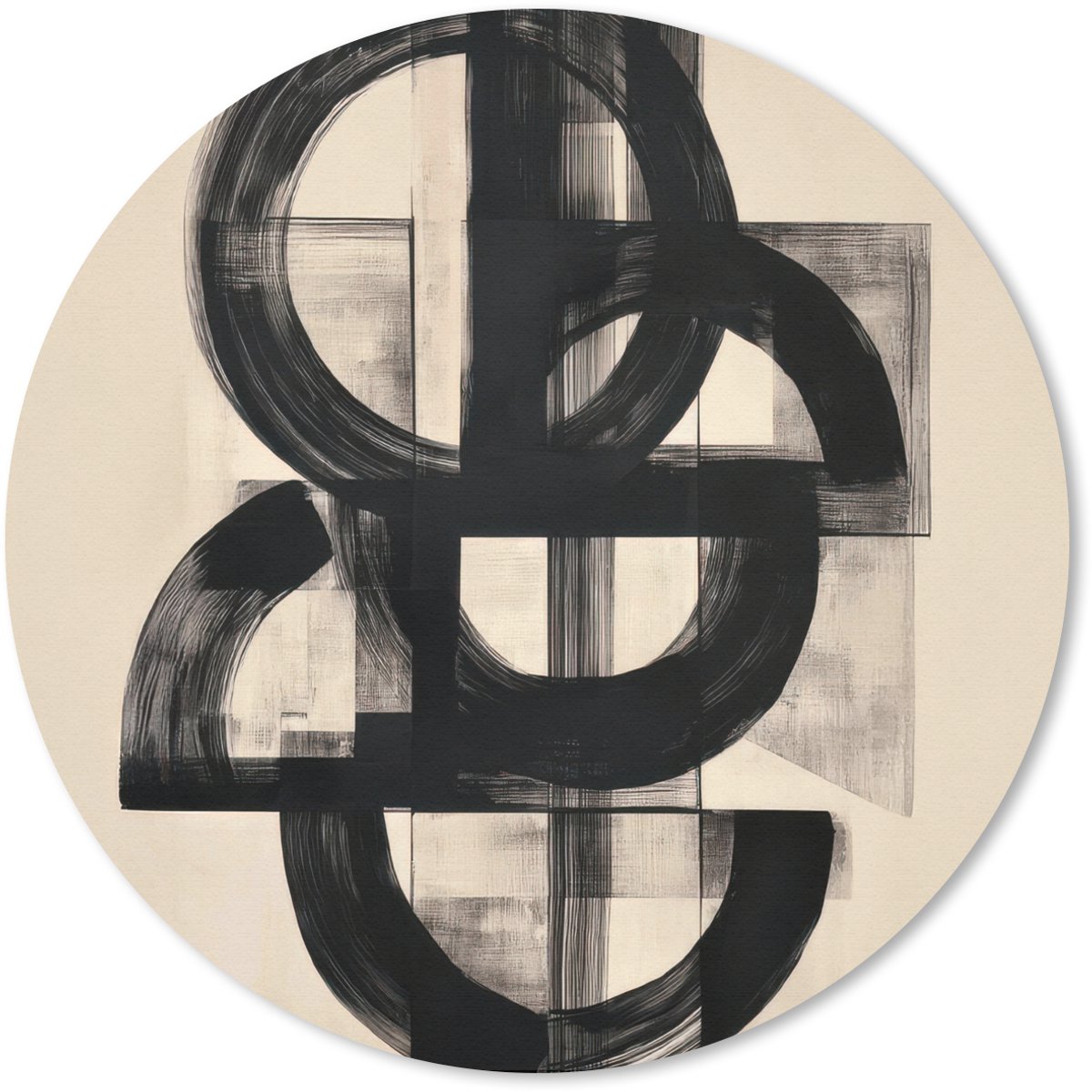 Muismat rond 40x40 cm - Mousepad Cirkels - Lijnen - Vormen - Zwart - Ronde muismatten