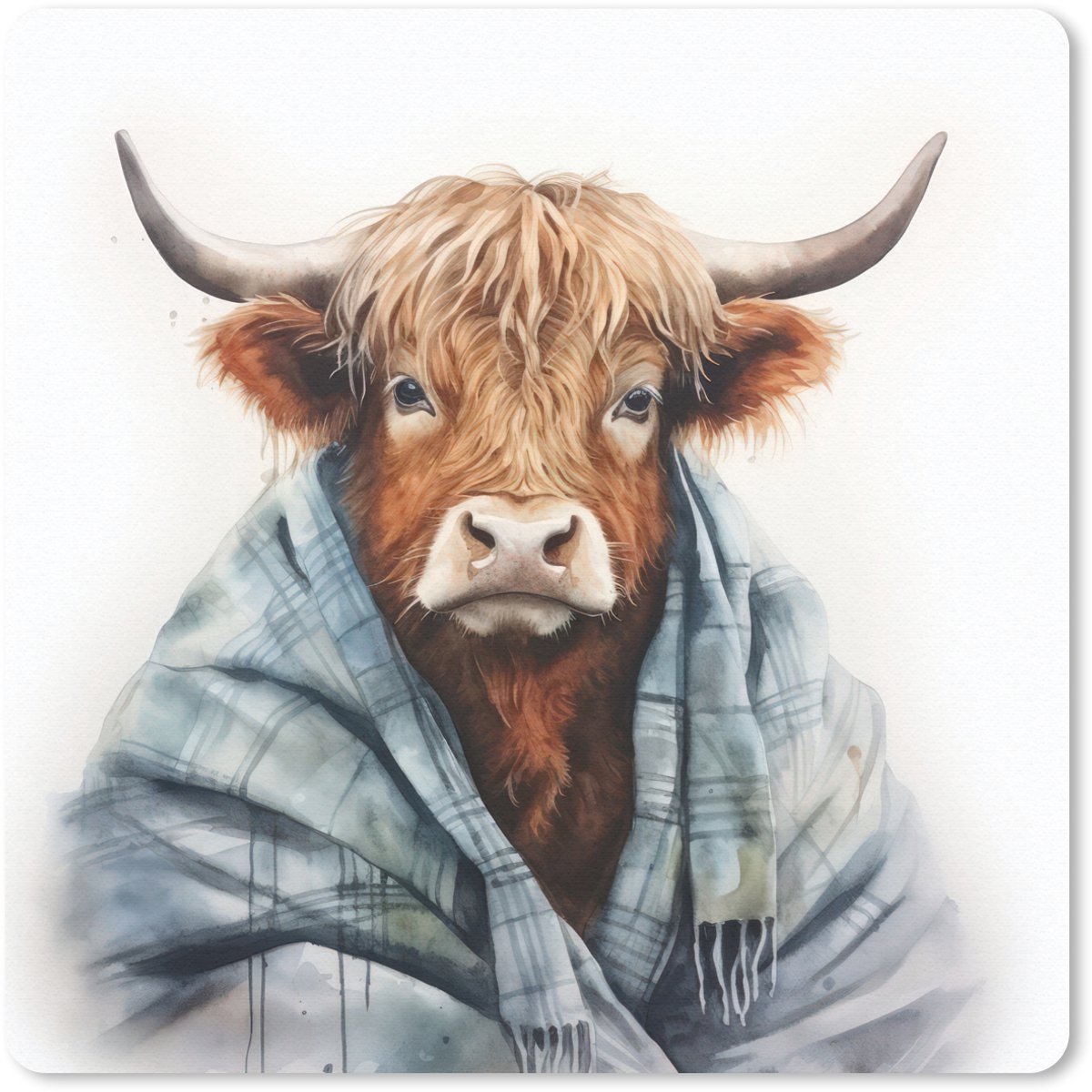 Muismat 20x20 cm - Mousepad Schotse hooglander - Deken - Wit - Muismatten