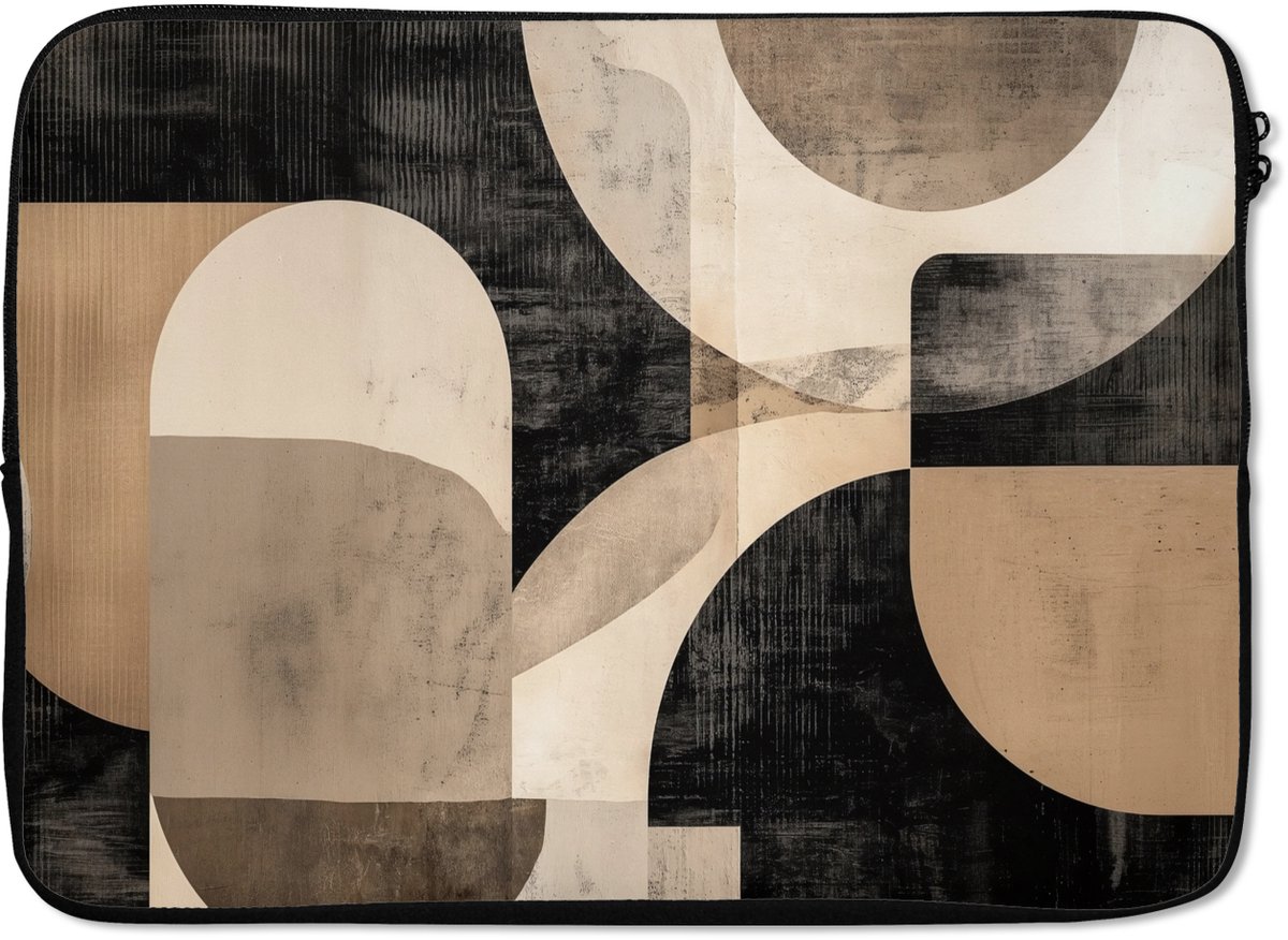 Laptophoes 13 inch - Abstract - Vormen - Modern - Beige - Laptop sleeve - Binnenmaat 32x22,5 cm - Zwarte achterkant