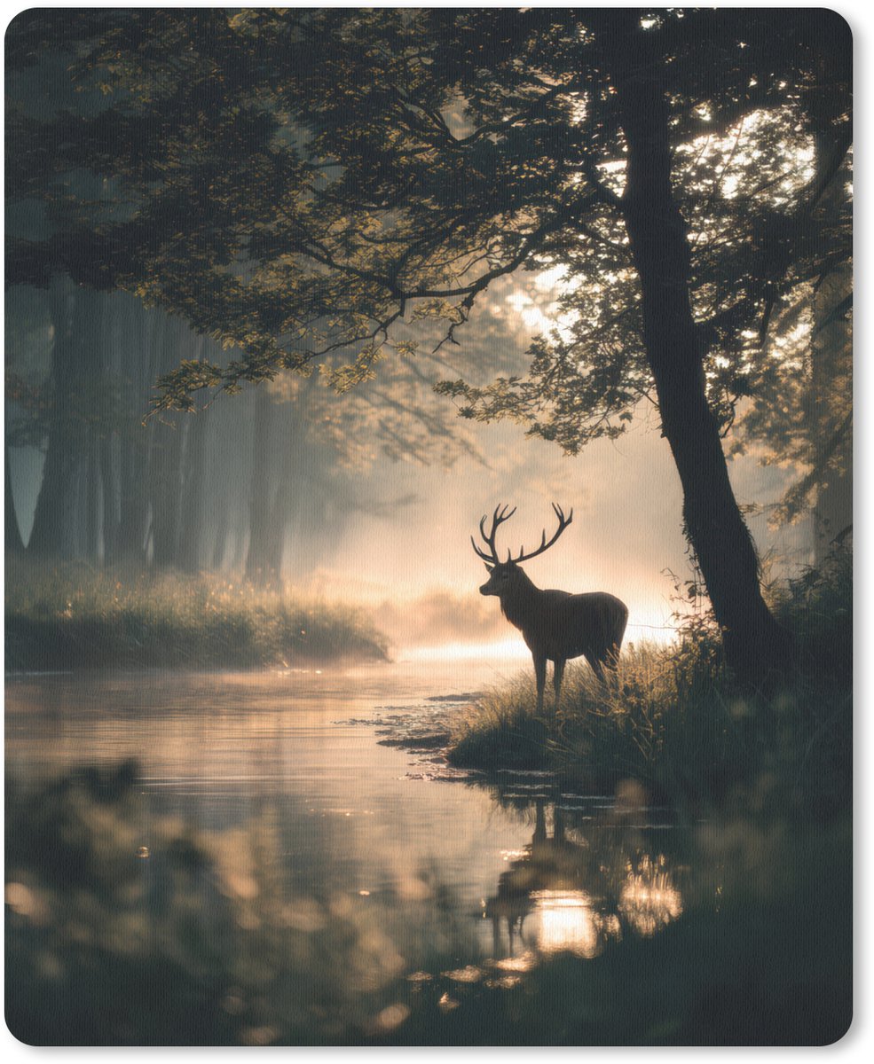 Muismat 19x23 cm - Mousepad Hert - Bosbeek - Mystiek - Muismatten