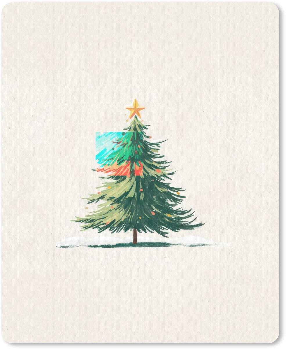 Muismat 19x23 cm - Mousepad Kerstboom - Illustratie - Ster - Sneeuw - Muismatten