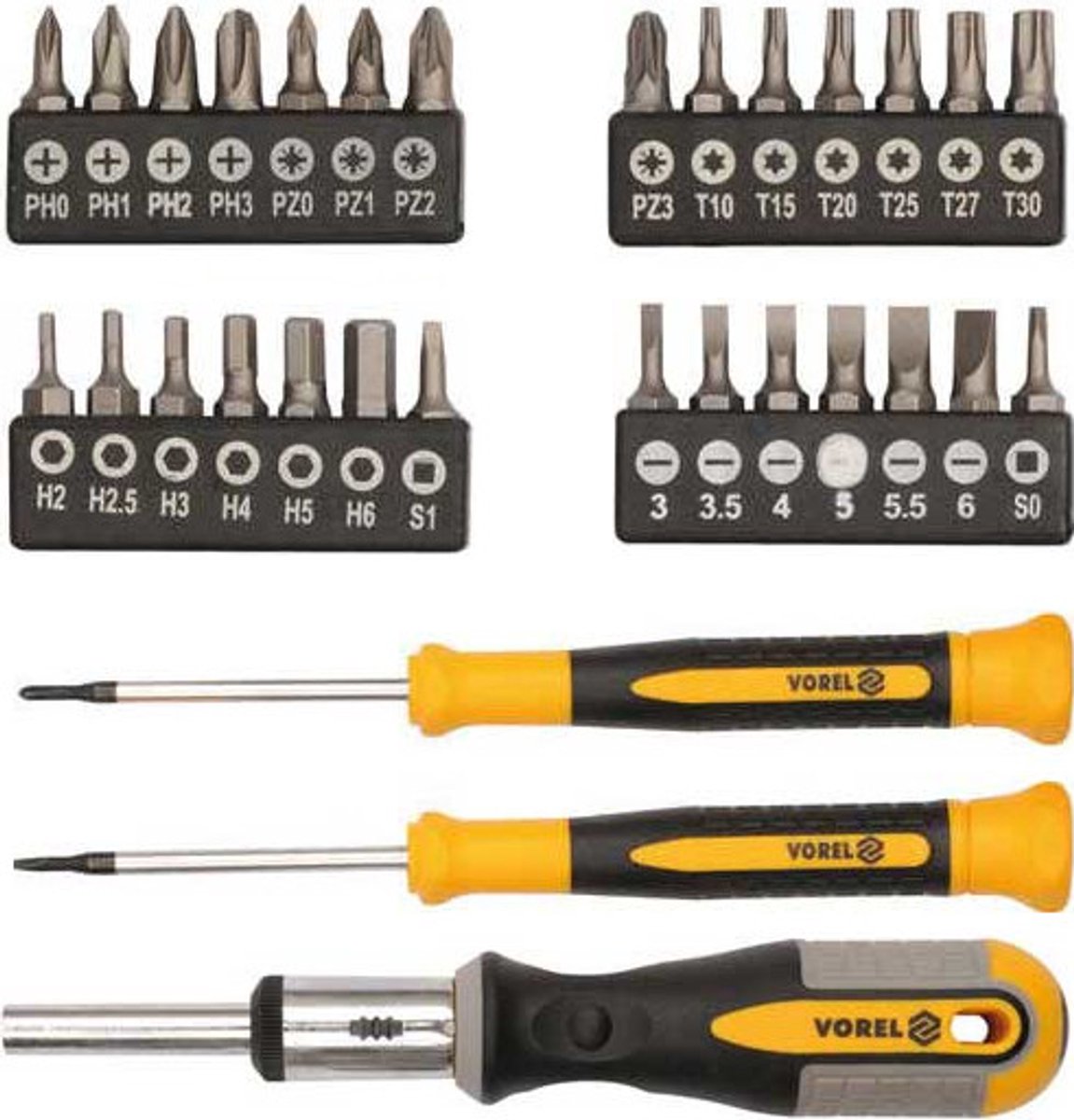 31-delige Schroevendraaierset met Verwisselbare Bits: Platte, Kruis, Torx, Hex