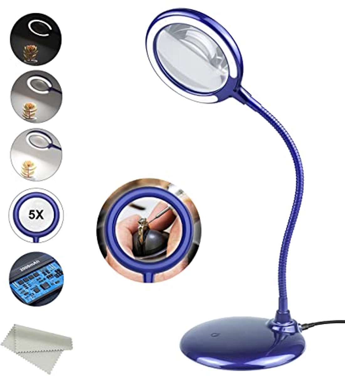 Oplaadbare Vergrootglas met Dimbare Lamp en LED-verlichting voor Senioren en Hobbyisten