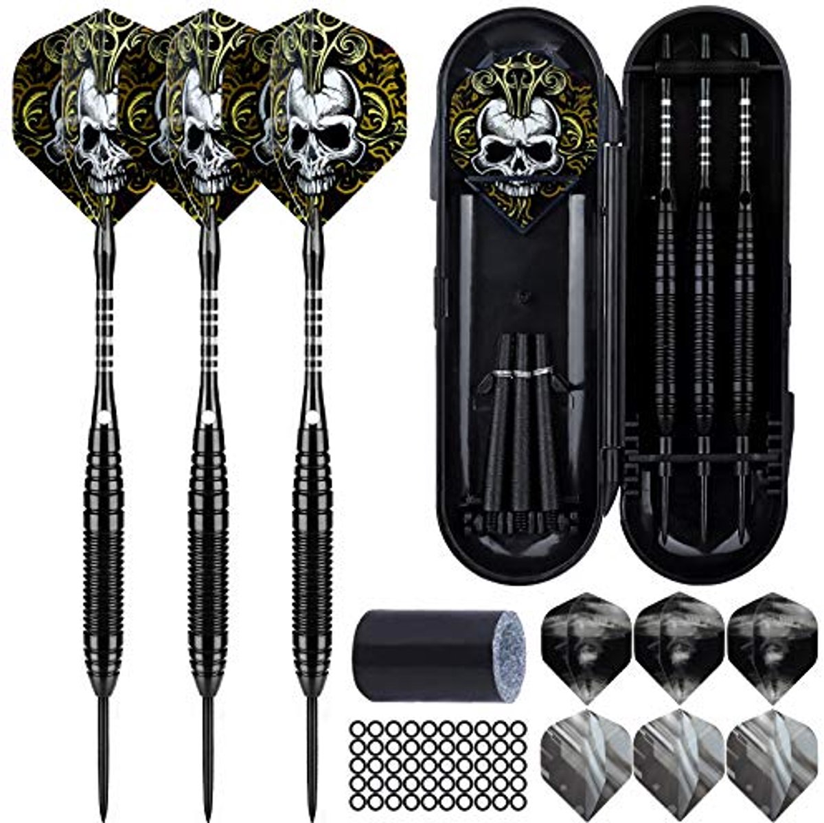 Professionele Dartpijlen Set met Metalen Punt - 3 Stuks 22 Gram, Aluminium Schachten, Rubber Ringen en Slijper