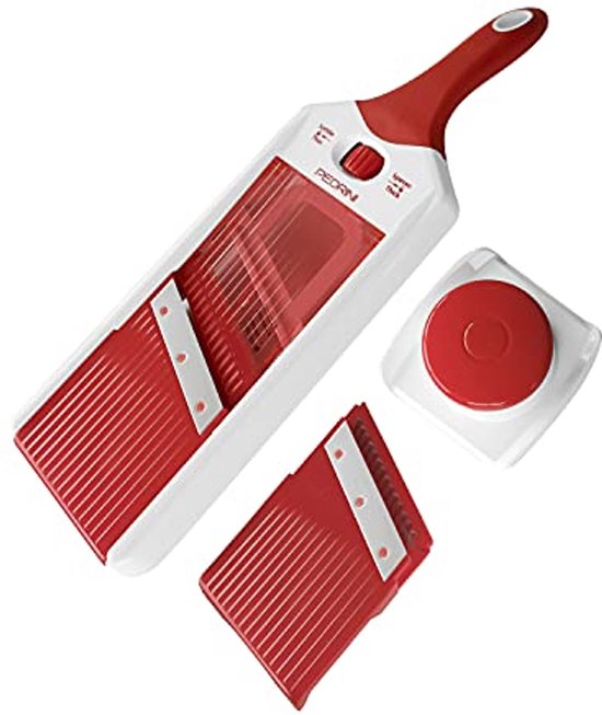 Verstelbare mandoline voedselsnijmachine van Harcas. 3-in-1 mandoline Julienne Cutter. Beste voor het snijden van voedsel, fruit en groenten. Professionele snijmachine. met snijbestendige handschoenen