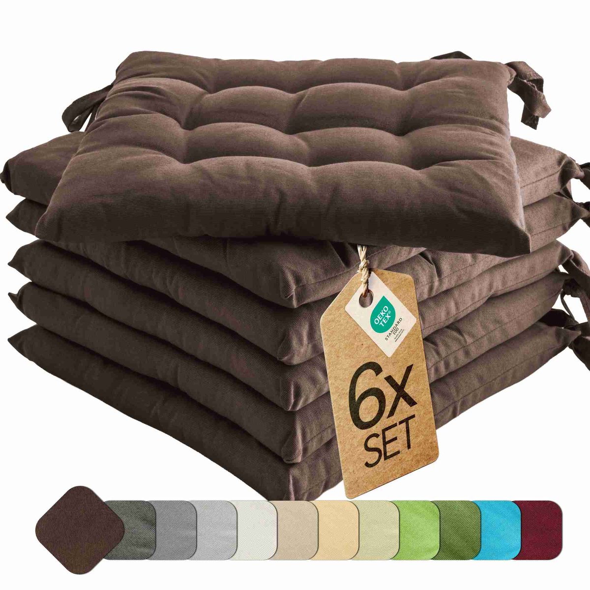 etérea Basic Zitkussen Stoelkussen - Seat Cushion 6 Stuk - 40x40 cm - Bruin