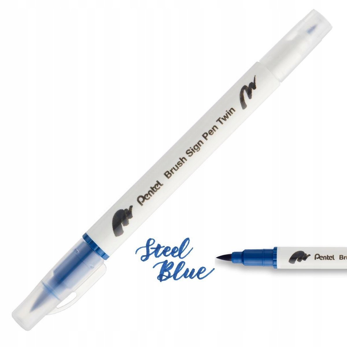 Pentel Sign Pen Brush Marker - Dubbelzijdig, op waterbasis, staalblauw