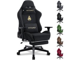 Gaming stoel - luxe imitatie suède Gamestoel- ergonomische bureaustoel met voetensteun - hoofdsteun en lendenkussen-3D armleuningen-90-155 graden rugleuning-zwart