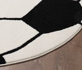 Rond Voetbal Vloerkleed – Stoer Kinderkamer Kleed – Zwart Wit – Zacht & Speels Design-Ø 120 cm
