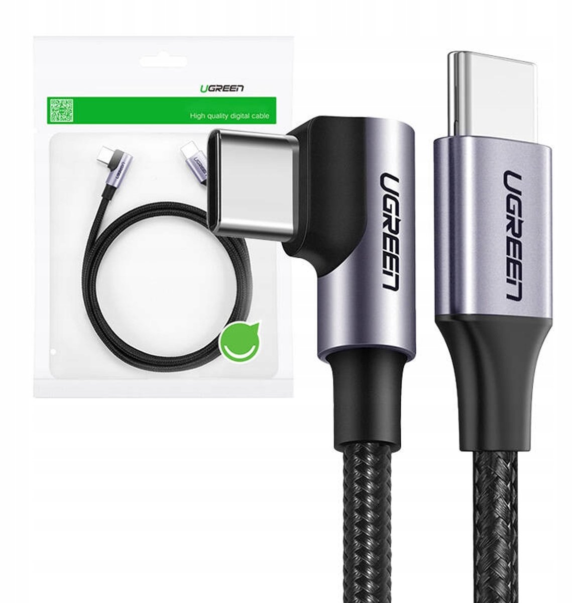 UGREEN USB-C-naar-USB-C-kabel, 90° hoekstekker, 60W PD, oplaadkabel compatibel met MacBook Air 2020, iPad Pro 2020, Google Pixel 4, Samsung Galaxy S20, Huawei P30 en meer, 3 m