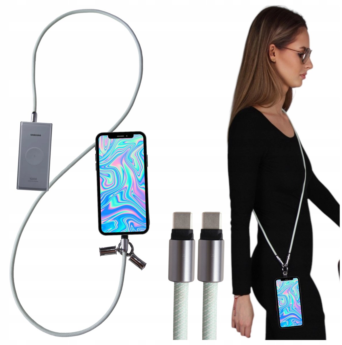 USB-C Kabel met Lanyard - 60W Snelladen & Data - 1.2m Groen