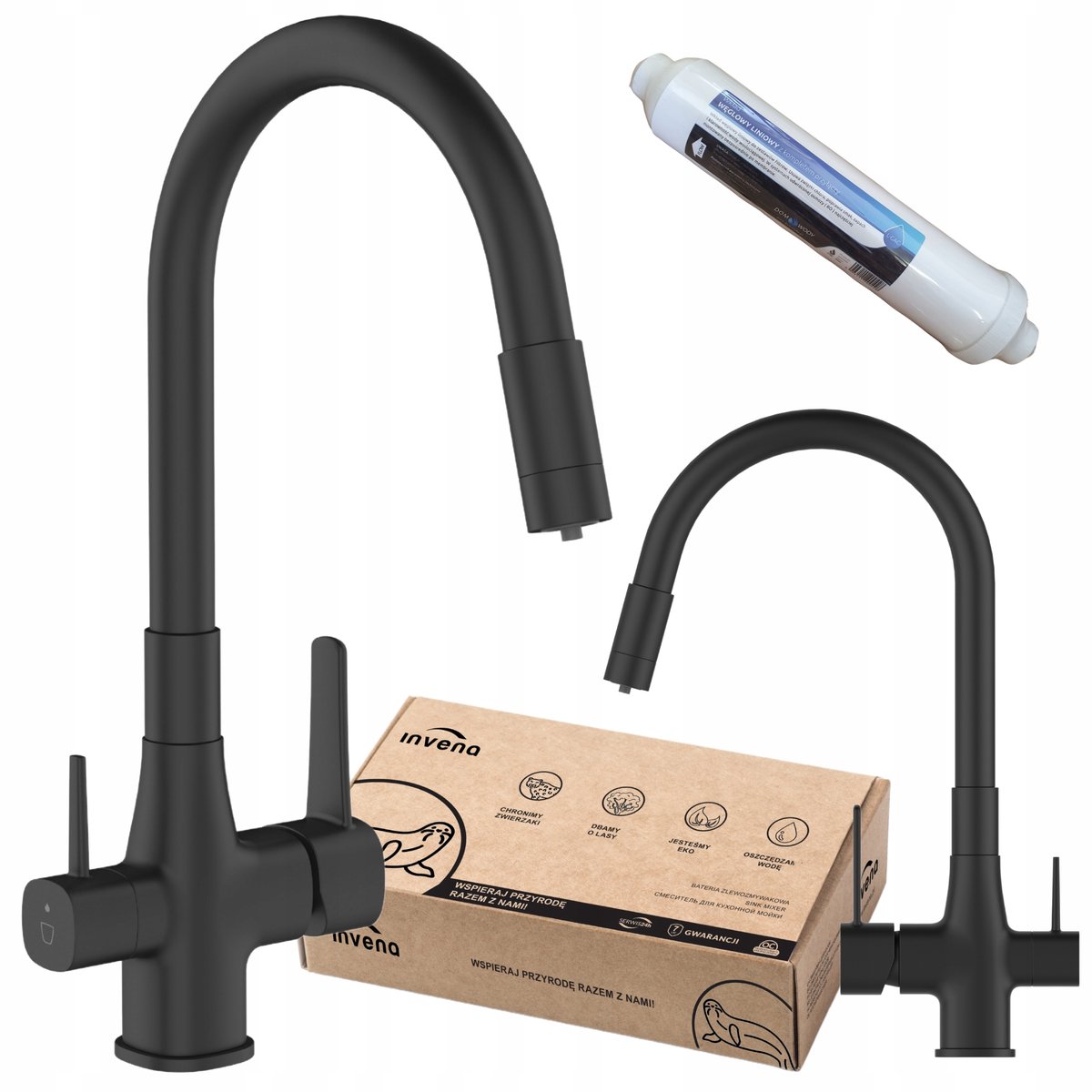 Keukenmengkraan met filter, zwart, flexibele uitloop
