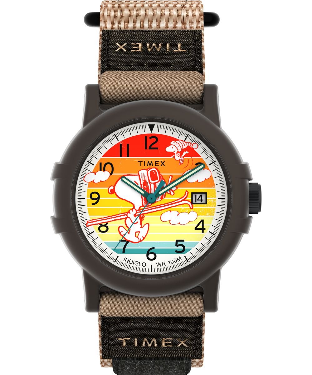 Timex Peanuts Camper TW4B34900 Horloge - Textiel - Bruin - Ø 38 mm