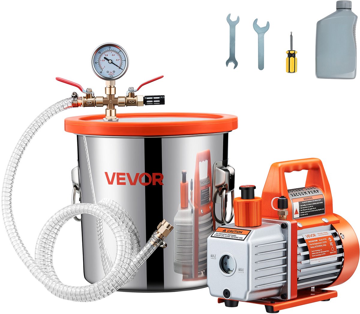 VEVOR 99L/min enkeltraps vacuümpomp met 11,36L ontgassingskamer en 1,5m slang