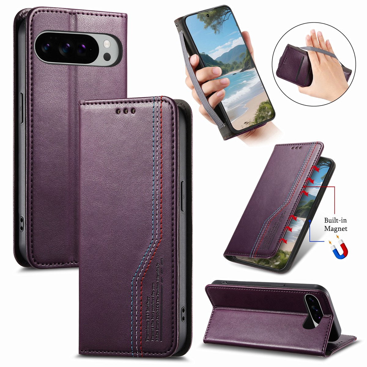 Praktische en Stijlvolle PU Leren Portemonnee Hoes voor Google Pixel 8 Pro _ Paars