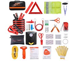 EHBO Auto Noodkit met Startkabels en Draagbare Compressor - Winterveiligheid Kit voor Auto's met Eerste Hulp en Sleeptouw