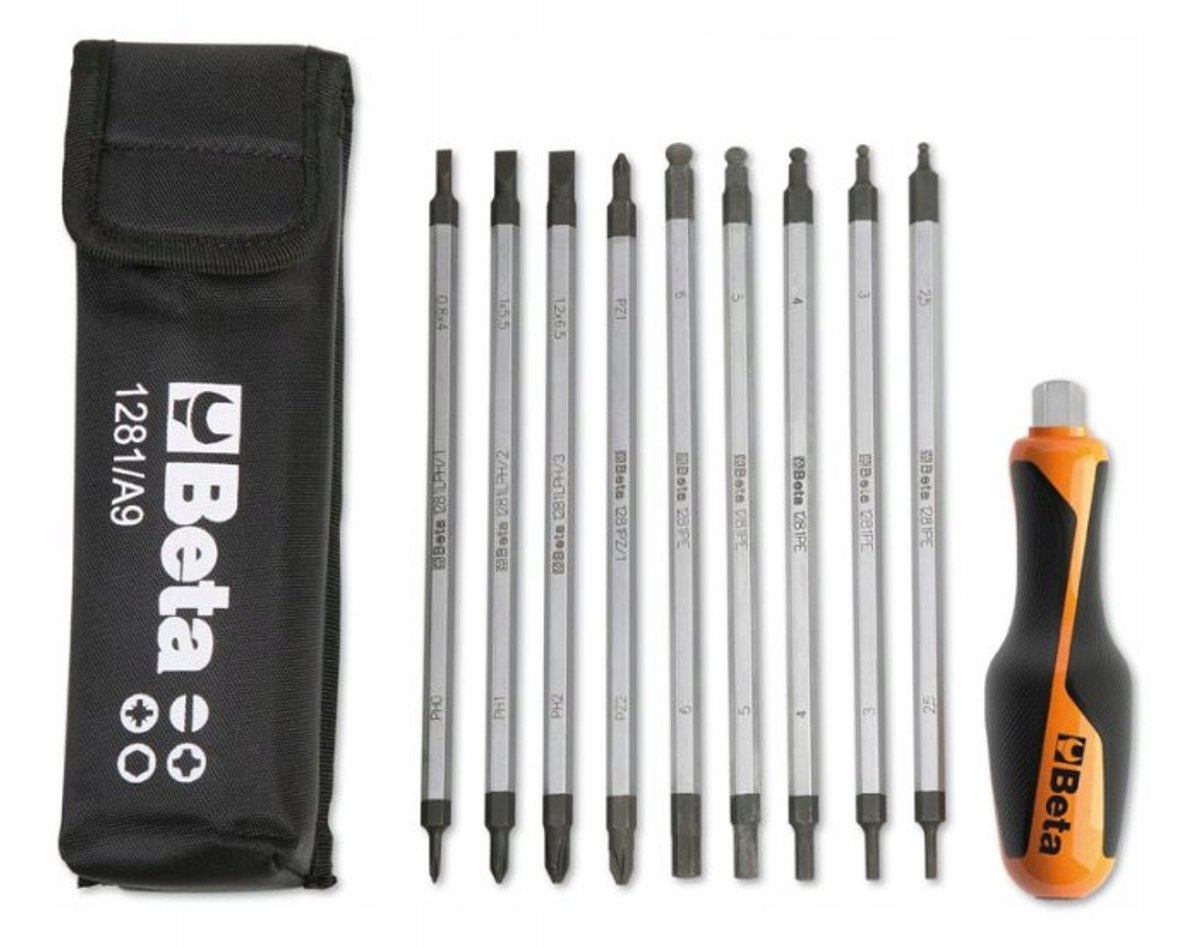 Beta Schroevendraaierset met 9 Dubbelzijdige Bits en Handvat