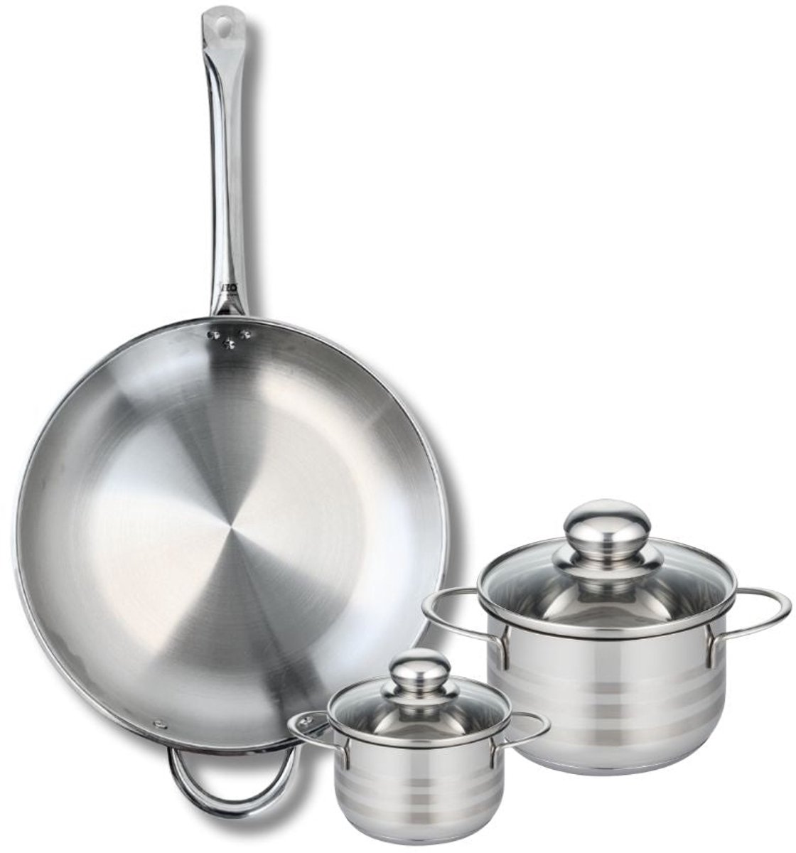 Set van 1 Koekenpan 32 cm en 2 kookpotten 12 en 16 cm Elo Profi Brillant