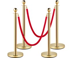 VEVOR 4-Delig Personengeleidingssysteem 96 Cm Totale Hoogte Slagboom, Afbakeningsstand Geleidepaal, Slagboomstand met 1,5 M Lang Touw Voor Bruiloften, Hotels, Tentoonstellingen Gouden Slagboomstand