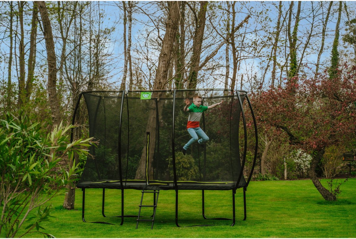 EXIT Silhouette Trampoline Rechthoek 244x366cm met Veiligheidsnet - Op Poten - Zwart