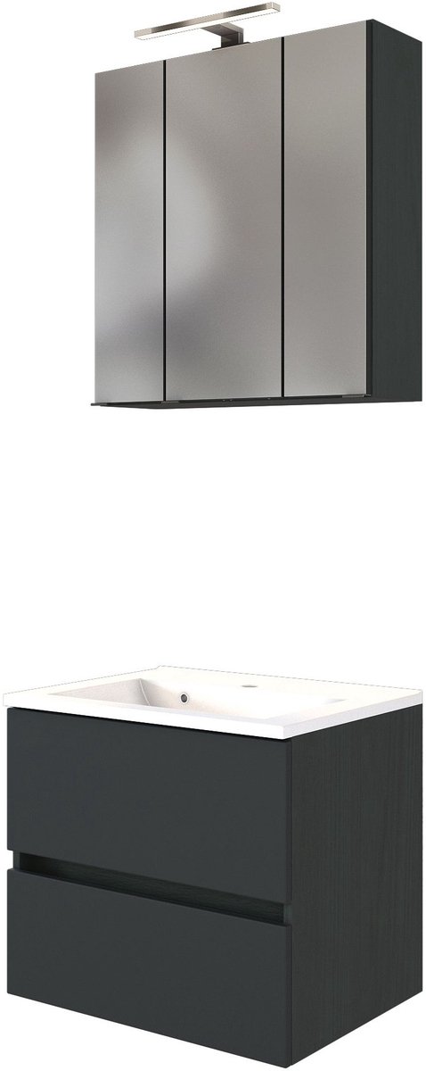 Wastafelmeubelset Brama 60cm - grafiet/mat grijs - Held - Medicijnkastjes - Grijs - MDF; Spaanplaat - Medicijnkastjes -