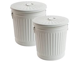 Jinfa 2 sets retrodesign vuilnisemmers met deksel | crèmewit | Ø 36 cm, hoogte 36,5 cm, 35 liter