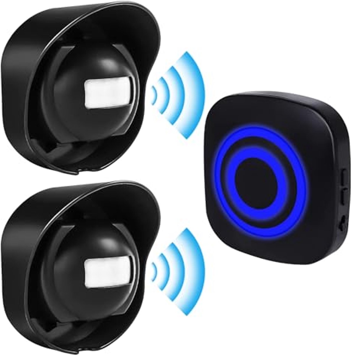 Vegena Oprit Alarm, draadloze deurbel, bewegingsbel, passagedetector, 38 beltonen, blauw led-display (1 ontvanger, 2 zenders)