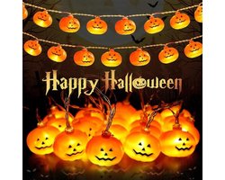 NICAI Kitchen Halloween pompoen LED-lichtslinger, werkt op batterijen, 10 led-decoratieve verlichting voor Halloween, binnen en buiten, feestelijke pompoenlantaarns met spookachtige gloed