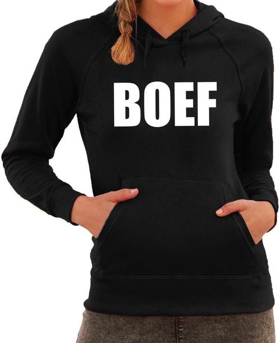 BOEF tekst hoodie zwart voor dames - zwarte fun sweater/trui met capuchon XL bol.com