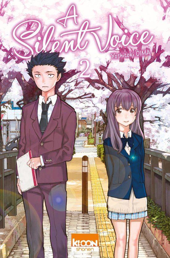 Shoya et Shoko se tiennent côte à côte avec des fleurs de cerisier en arrière-plan. A Silent Voice 2.