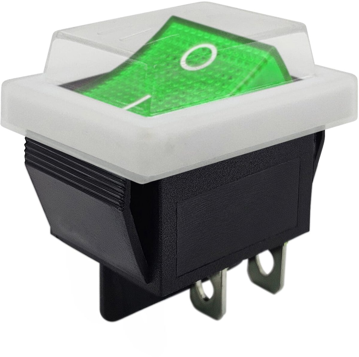 ProRide Wipschakelaar ON-OFF KCD4-202 - met Wit Beschermkapje - 2 Polig - 250V/16A - 30x22mm - Groen zonder controlelampje