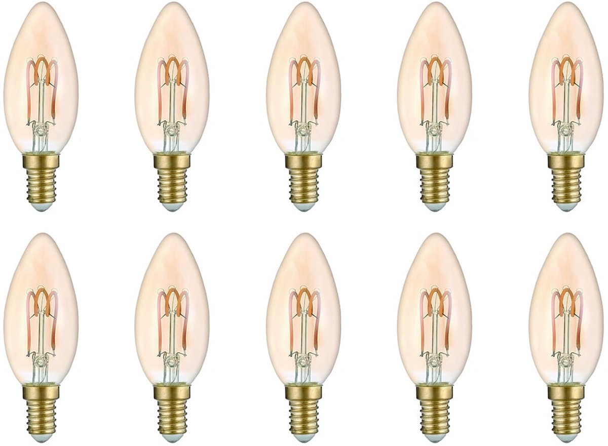 Avide E14 LED Filament Lamp 3W - 180lm - 2700K - Extra Warm Wit - LED Kaarslamp B35 - Vervangt 20W Gloeilamp - 10 stuks