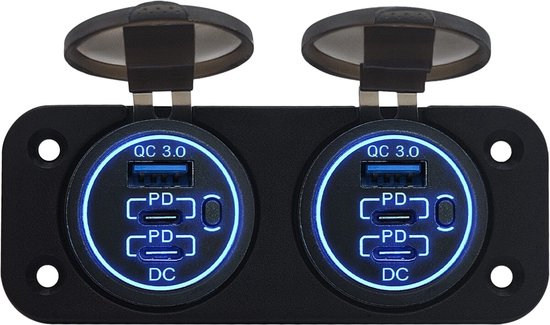 Chargeur Voiture USB 12V/24V - 4 Ports (2 USB-C PD + 2 USB-A QC3.0) Avec Voltmètre LED, Pour Voiture, Bateau, Camping-Car - 4