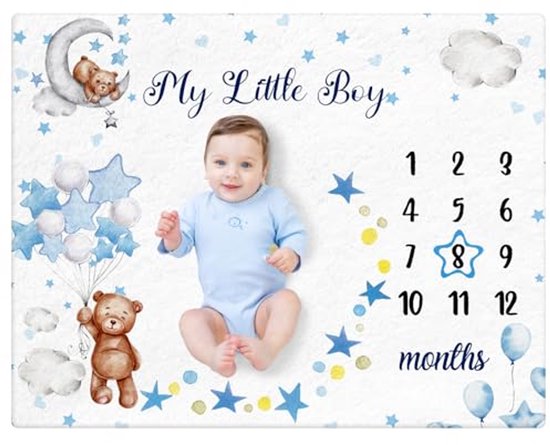 HALOVIE Maandelijkse Mijlpaal Baby Deken - Volg Groei Gepersonaliseerd Cadeau voor Pasgeborenen - Foto Maandelijkse Stap Zachte Mat