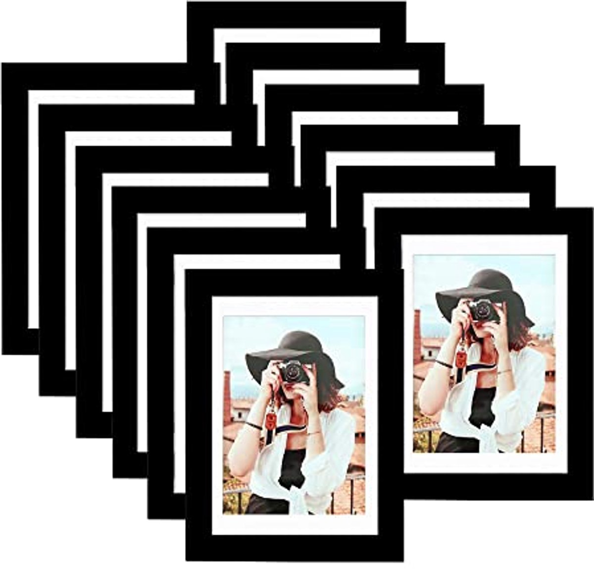 Fotolijst Set van 12 - 5x7 en 4x6 - Zwart - Voor Wand en Tafelmontage