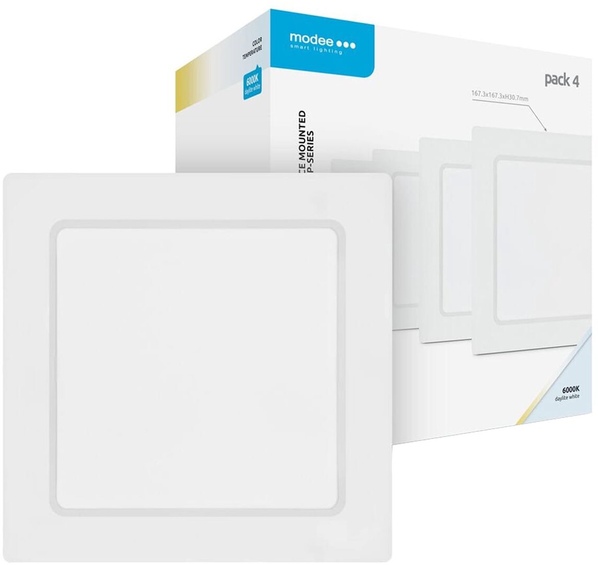 Modee LED Paneel Vierkant Opbouw - 6W - 660lm - 16.7x3.7cm - 6000K - Koel Wit - Voor Toilet, Gang of Kast - 4 stuks