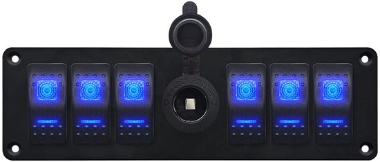 Panneau de commutation ProRide® 12V pour voiture/bateau - Prise allume-cigare - 12/24V - 10A - 6 interrupteurs