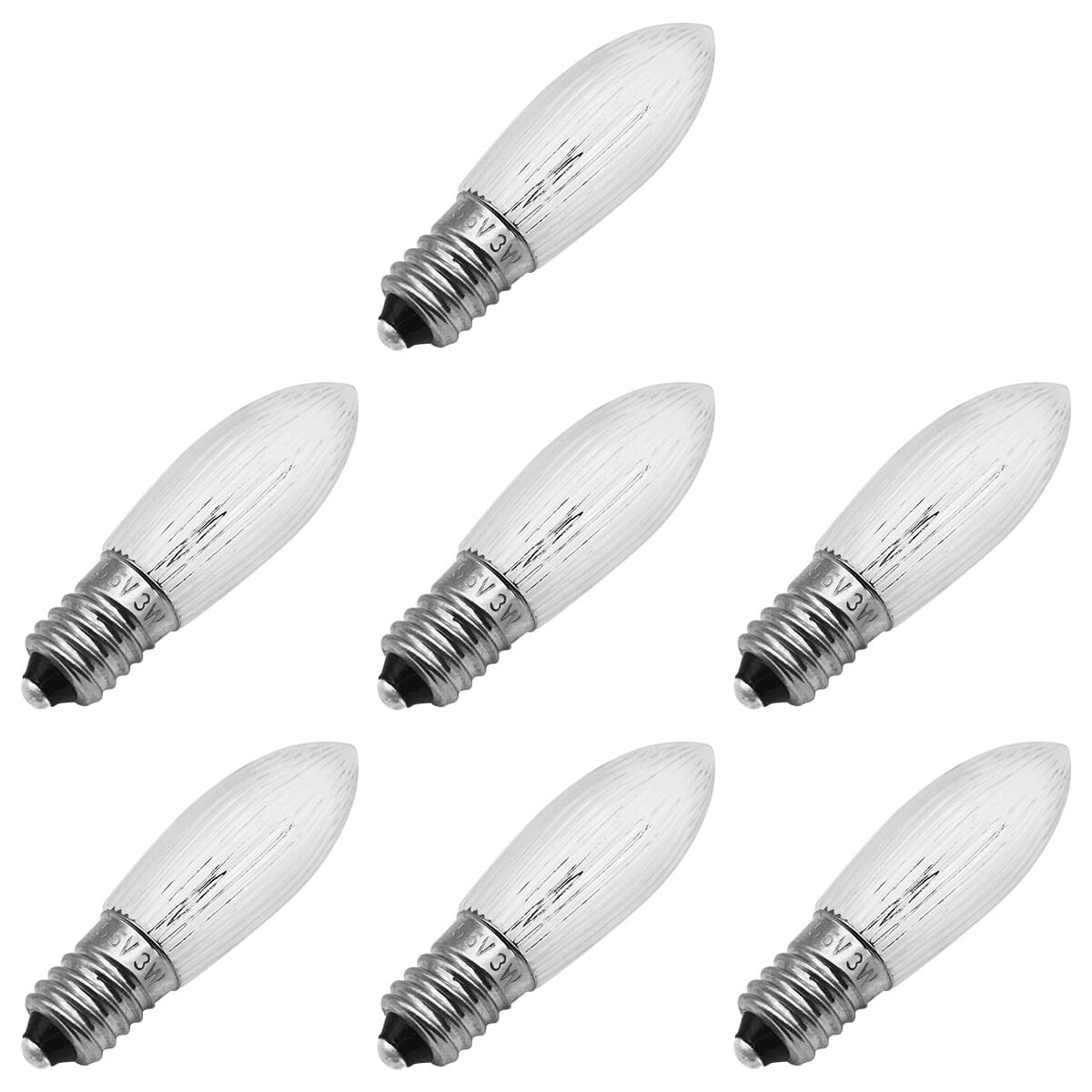 Reserve Kerstlampjes E10 - 7 stuks - Gloeilamp - 55V/3W - Warm Wit Licht - 2200K - 13 Lumen - Dimbaar - Helder