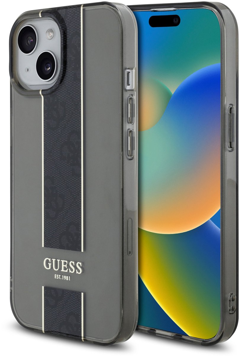 Guess Back Cover - Hoesje voor Apple iPhone 15 - Zwart - Slank Design - Verhoogde Randen