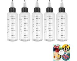 5-Stuks 100 ml gegradueerde knijpfles - Doorzichtige plastic knijpfles - Vloeistofdispenser - Oliedispenser - Vloeistoffles met zwarte dop - Knijpbaar - Geschikt voor vloeistoffen, inkt, oliën, sauzen, kunst en knutselen - Transparant