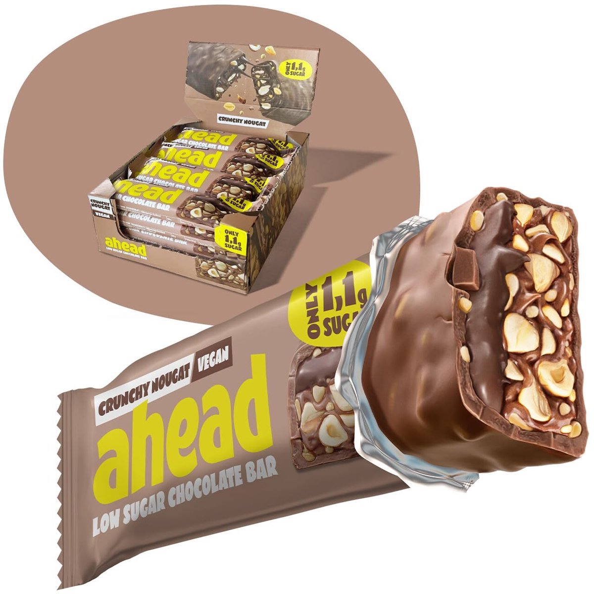 ahead Chocolate Bar – Suikerarme Chocoladereep – Doos – Low Sugar, Low Carb – Max. 2,1g Suiker per Reep
