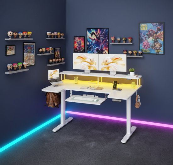 FIX&EASY Ladegeleiders klembaar voor toetsenbordlade met plank 600X300mm beuken decor, Klem in hoogte verstelbaar wit, geleiders zwart 300mm rails met vergrendelen voor toetsenbord muis keyboard