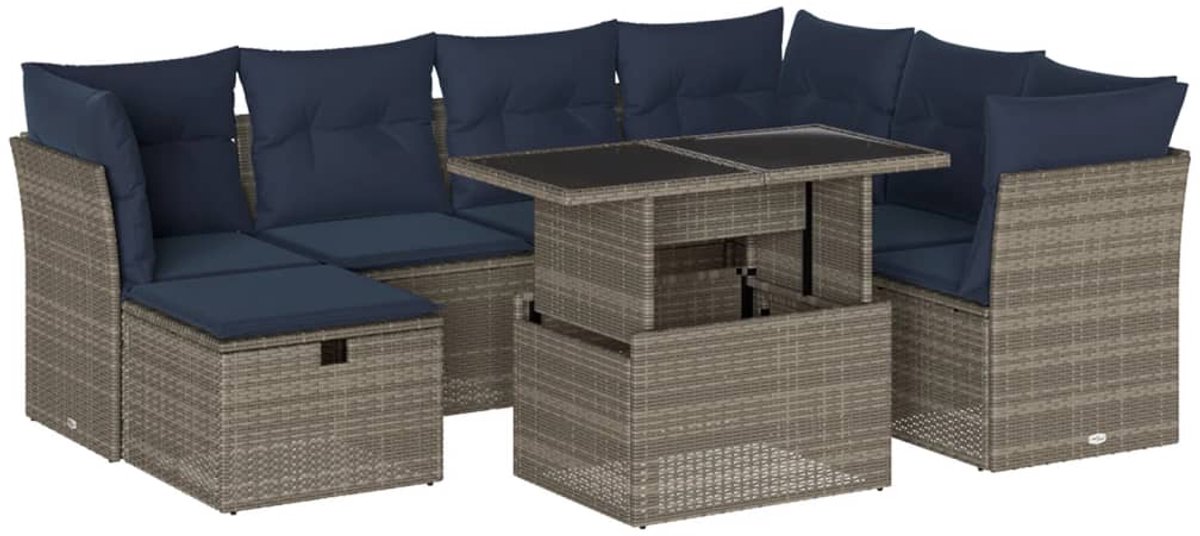 vidaXL - 8-delige - tuinbankset - met - kussens, - grijs - polyrotan