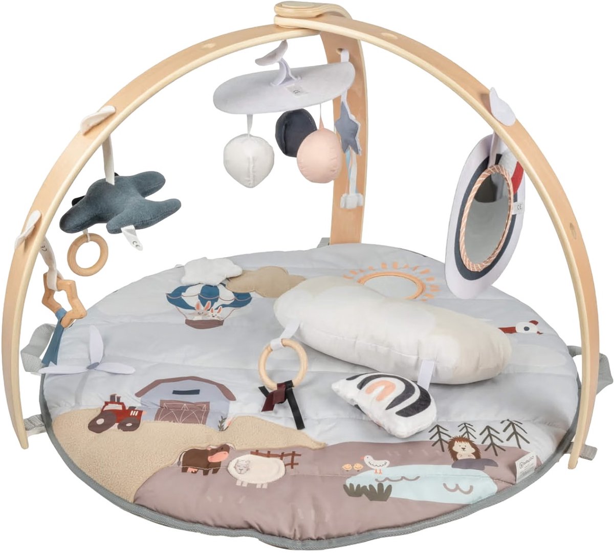 BabyGO Sky Houten Activity Gym Speelkleed - Met 20 speeltjes & buiktrainer - Vanaf 0 maanden