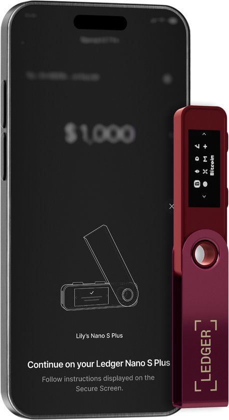 Ledger Nano S Plus – Crypto Hardware Wallet met USB-C – Voor Bitcoin, Ethereum, Solana & NFT’s – Beheer 1000+ Coins - Crimson Magenta