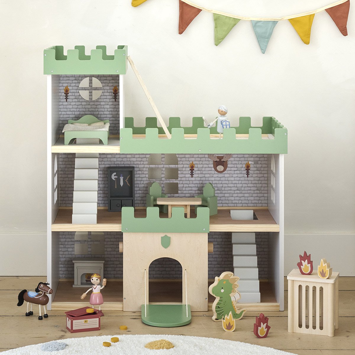 Petite Amélie Houten Poppenhuis Ridderkasteel - Incl. poppen en 17 accessoires